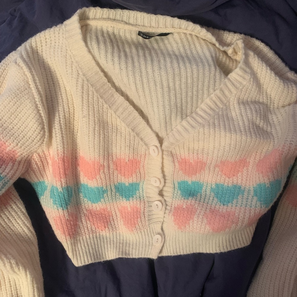 Crop pastel heart knit sweater